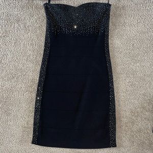 bebe Black Body Con Dress with Rhinestones
